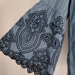 Soft Surroundings Blue Denim Skirt with Black Embroidery